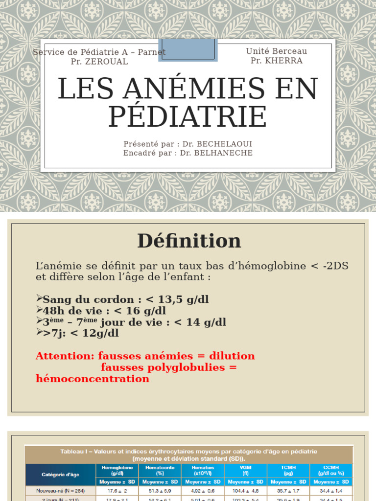 Anémies en pédiatrie : diagnostics et types | PDF | Anémie | Sciences ...