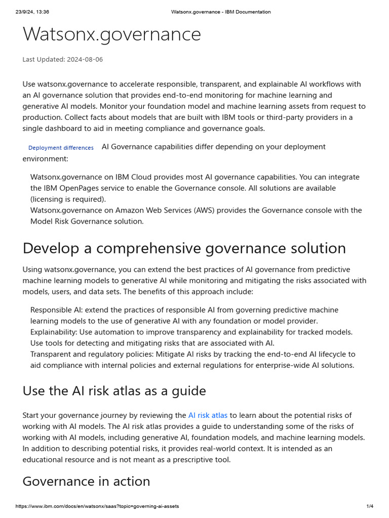 Watsonx - Governance - IBM Documentation | PDF