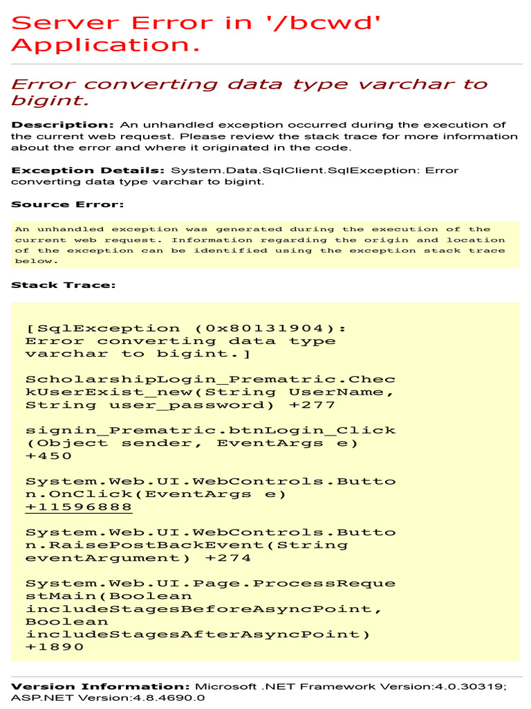 Error Converting Data Type Varchar To Bigint | PDF