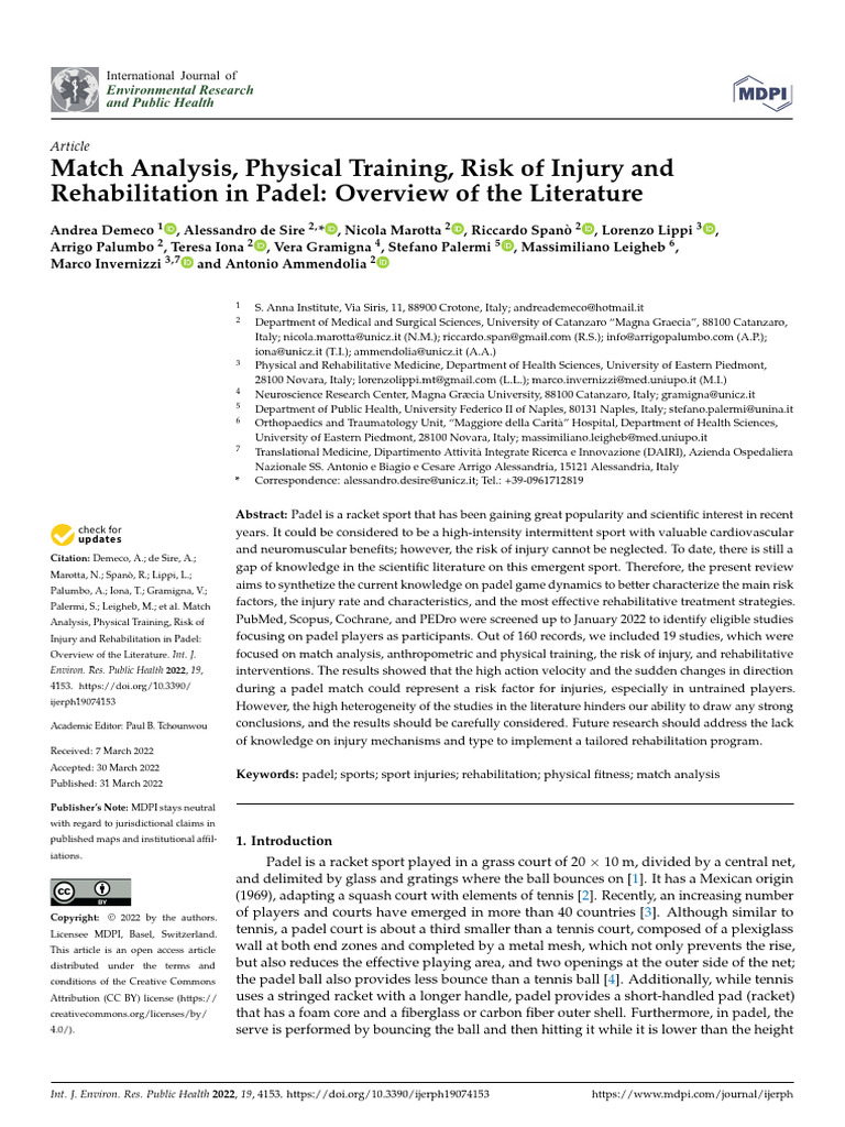 Match Analysis, Physical Training, Risk of Injury and Rehabilitation in ...