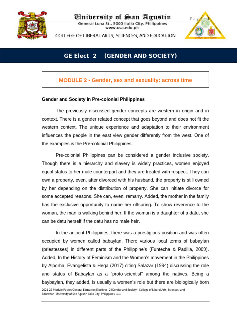 Module 2 Gender Sex and Sexuality Across Time 1 | PDF