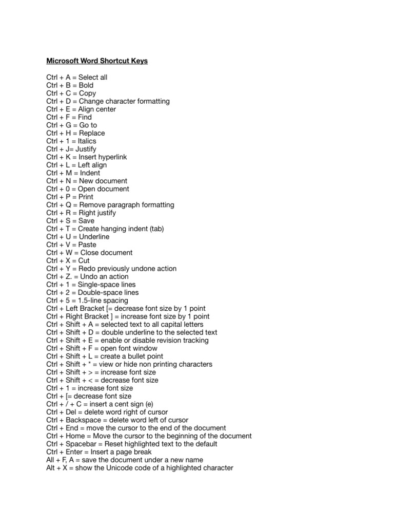 Microsoft Shortcut Keys | PDF