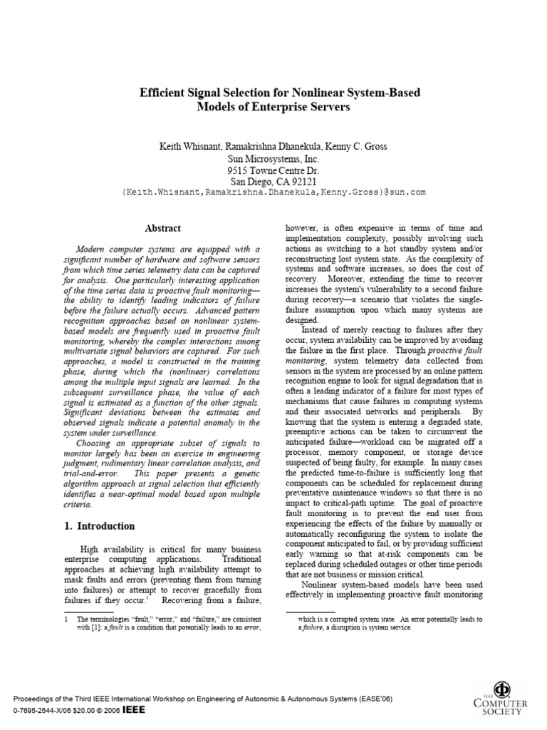 Efficient Signal Selection For Nonlinear Systembased Models of e | PDF