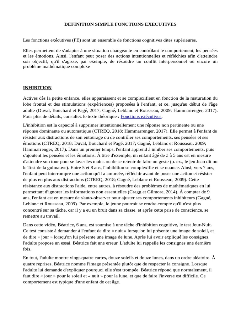 Définition des fonctions exécutives | PDF | Fonctions exécutives ...