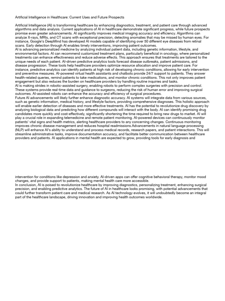 Artificial Intelligence in Healthcare Current Uses and Future Prospects ...