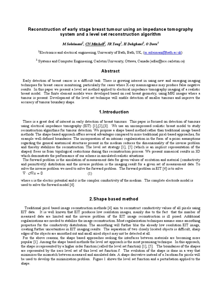 Reconstruction of Early Stage Breast Tumour Using An Impedance