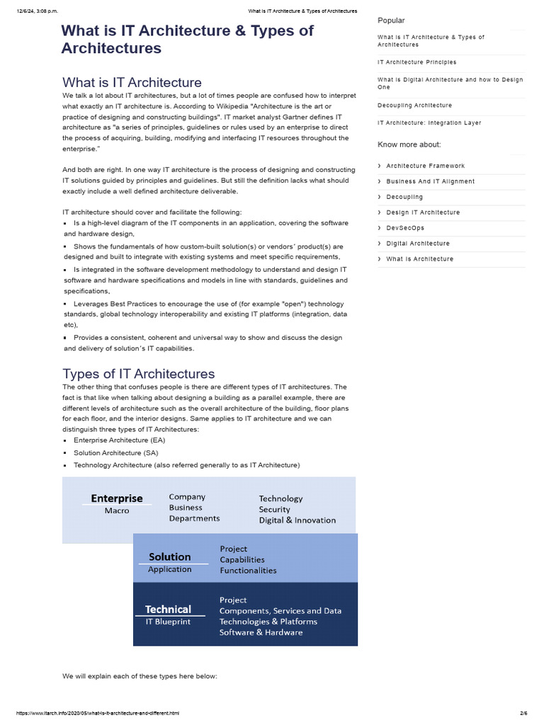 What Is IT Architecture Types of Architectures | PDF