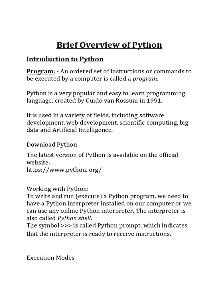 brief overview of python Notes | PDF