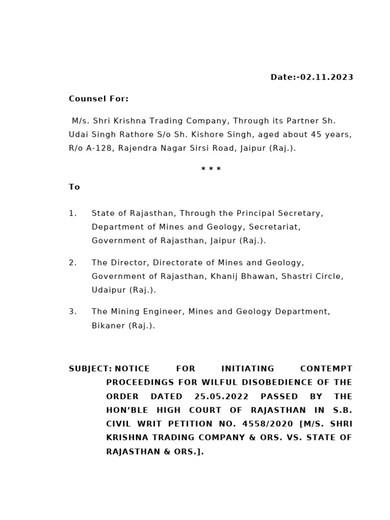 Krishna Trading Contempt Notice | PDF