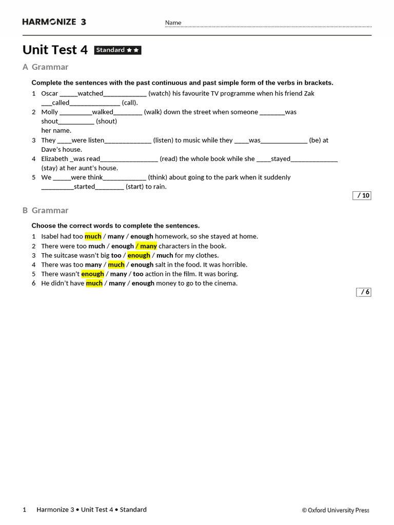 Harmonize 3 Unit 4 Test Standard | PDF