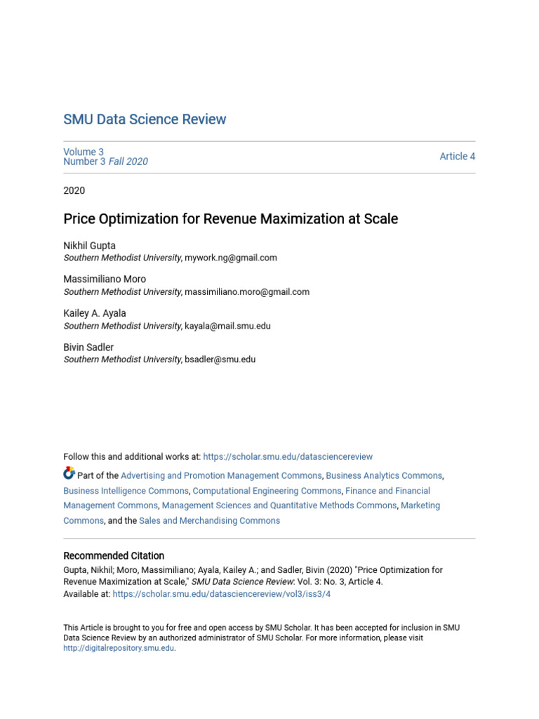 Price Optimization For Revenue Maximization At Scale Pdf Demand