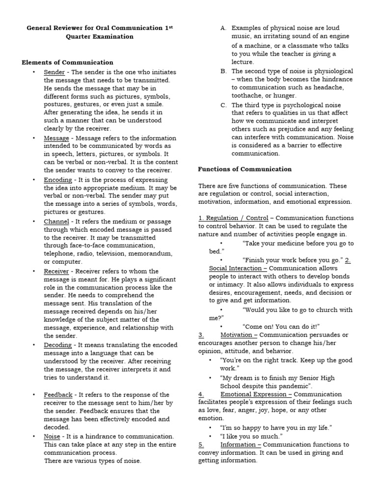 Reviewer For Oral Communication 1st Quarter Examination | PDF
