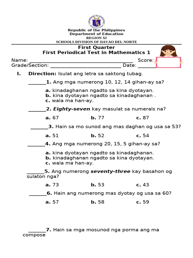 Q1 PT Mathematics Bisaya | PDF