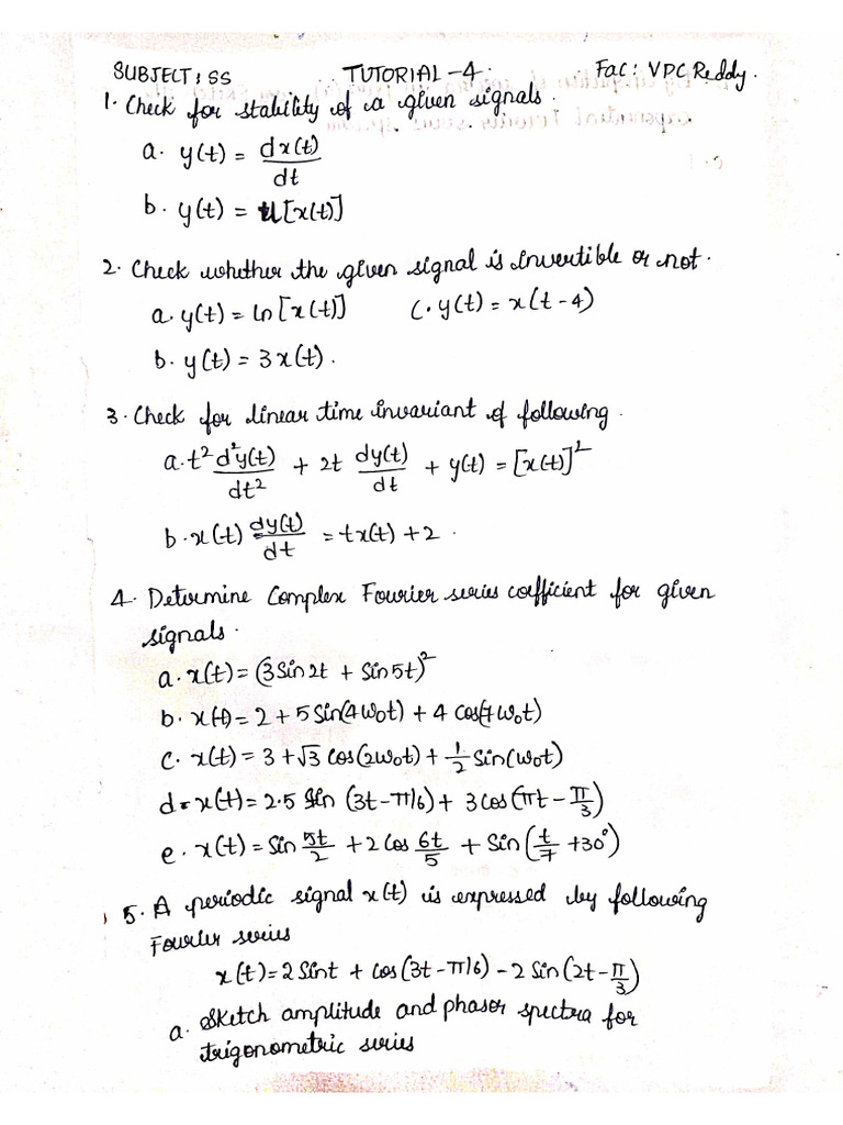 Signals and systems practice questions | PDF