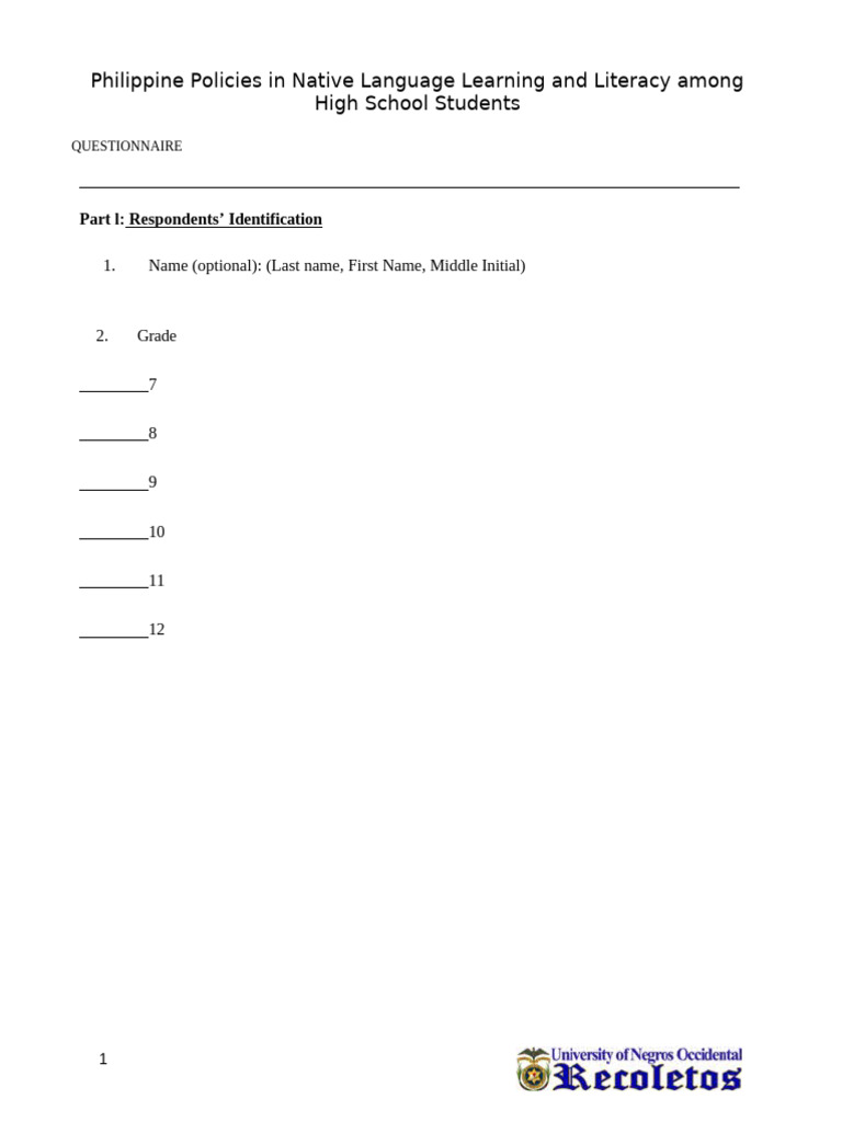 Philippine Policies in Native Language Learning and Literacy Among High ...
