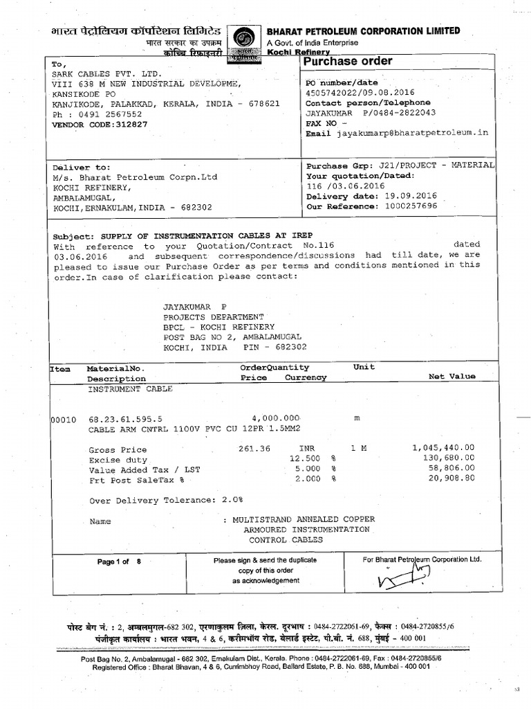 Bpcl po2 instrumentation cable pdf