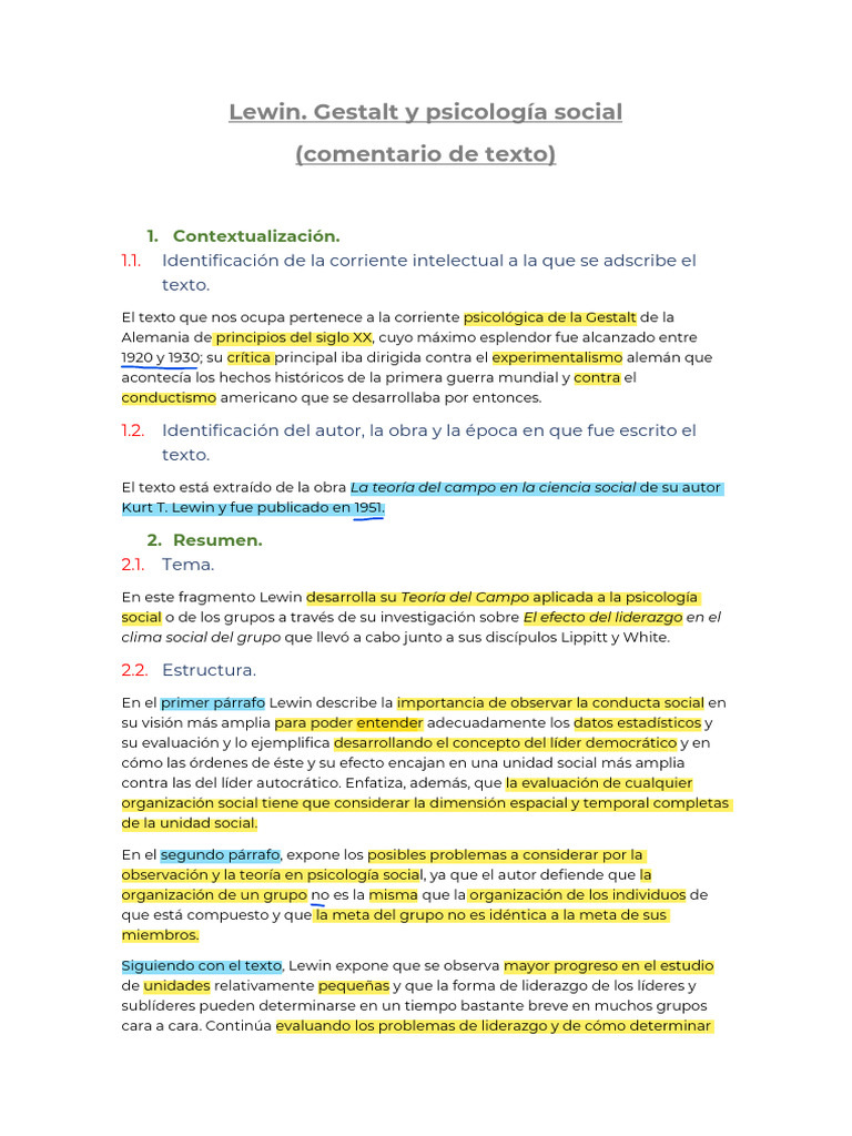 Lewin. Gestalt y Psicología Social | PDF