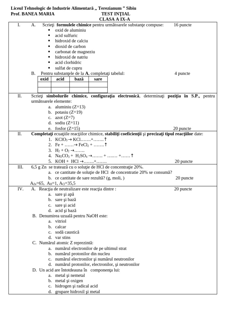 0 Test Initial Clasa Aixa | PDF