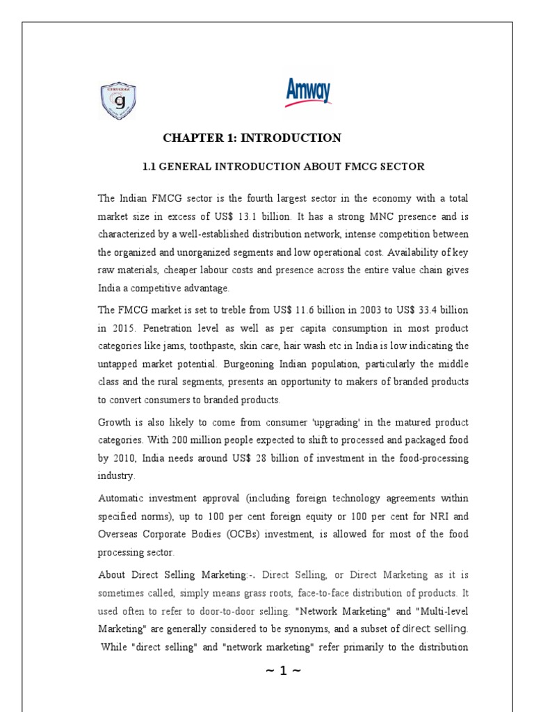 Chapter 1: Introduction: 1.1 General Introduction About FMCG Sector ...
