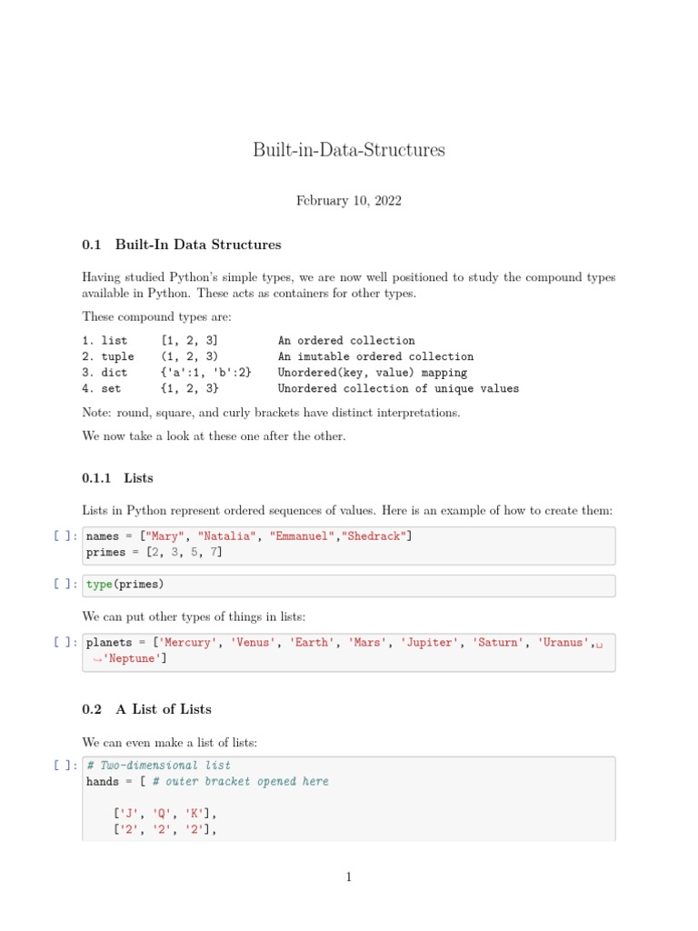 Built in Data Structures | PDF