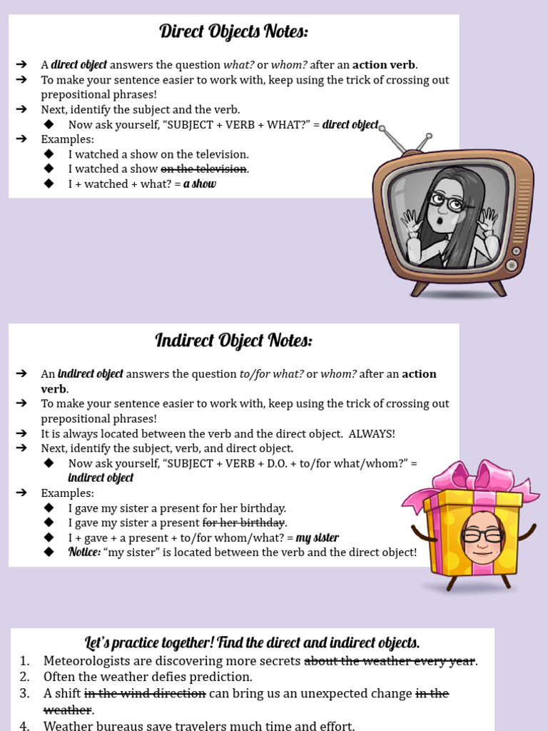 Direct & Indirect Objects Notes and Practice | PDF