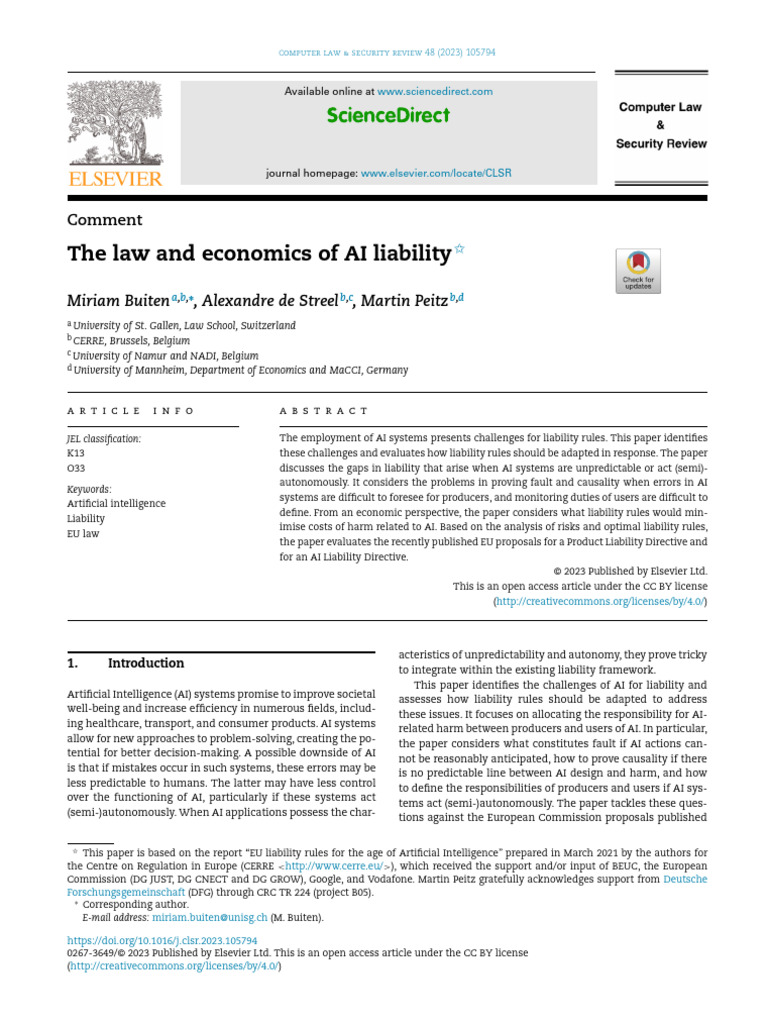 The Law and Economics of AI Liabilitypdf | PDF