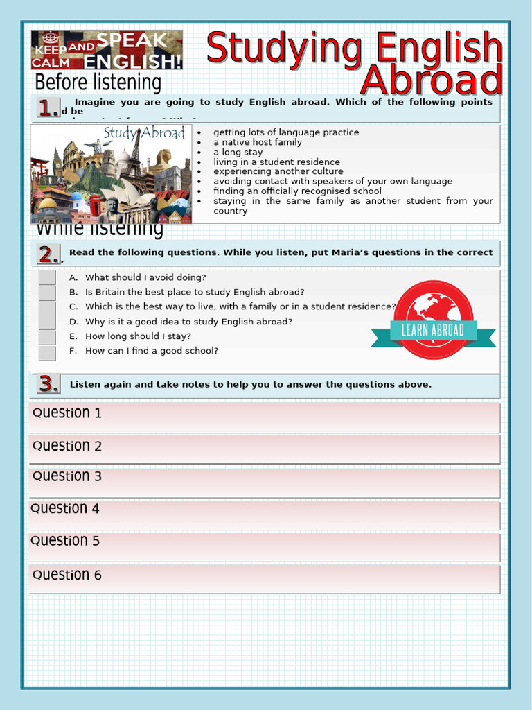 Studying English Abroad Listening Test Versão Reduzida Pdf