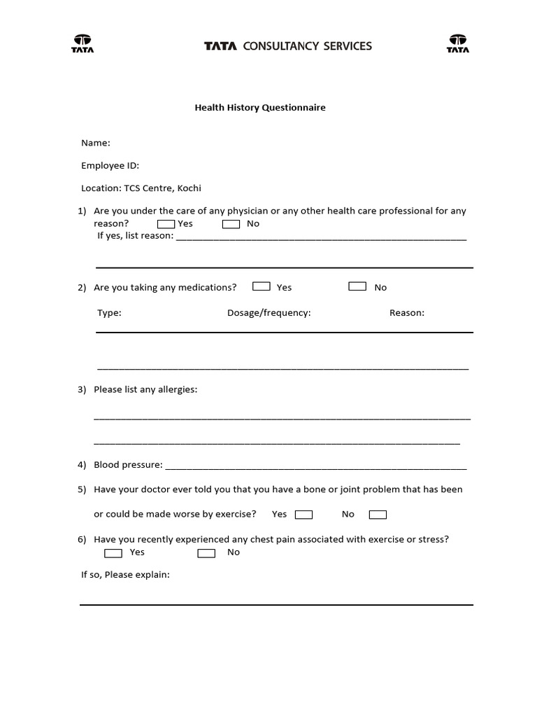 Health History Questionnaire | PDF