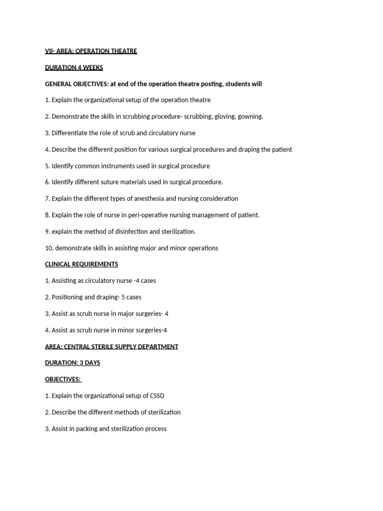 Operation Theatre Posting Objectives | PDF