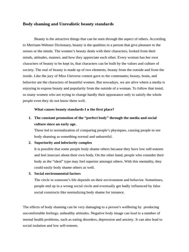 Body Shaming and Unrealistic Beauty Standards | PDF