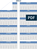 2012 Printable One Page Excel Yearly Calendar Template