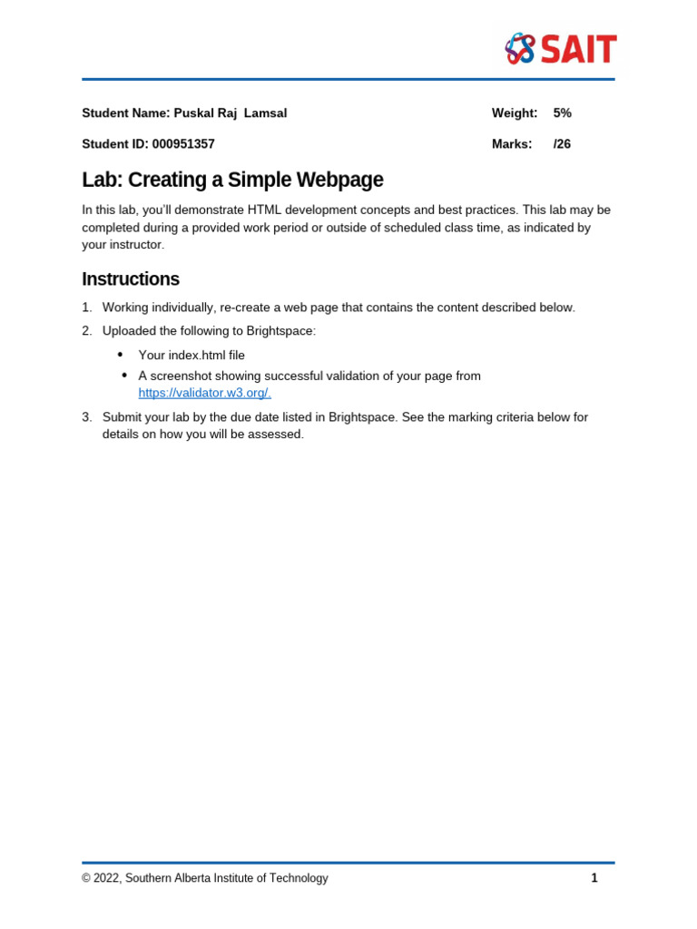 Lab 1 Creating a Simple Webpage | PDF