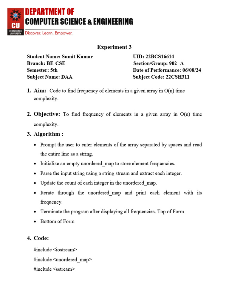 Frequency Count in Array O(n) Code | PDF | Teaching Methods & Materials ...