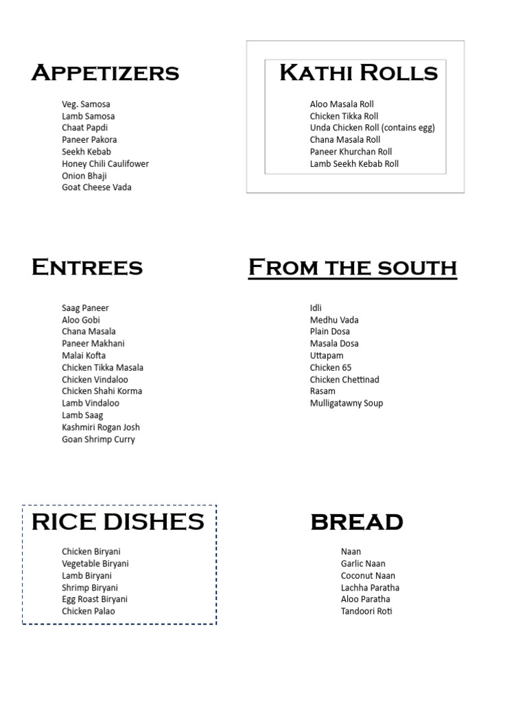 Alcohol Menu Sample