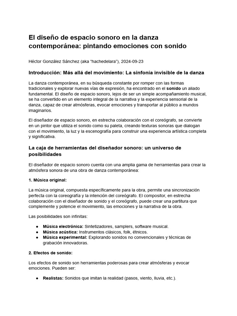 El Diseño de Espacio Sonoro en La Danza Contemporánea | PDF | Bailes ...
