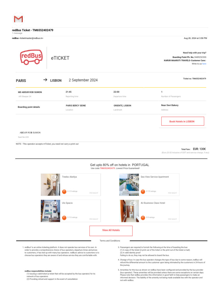 Bus Ticket Format 2 | PDF