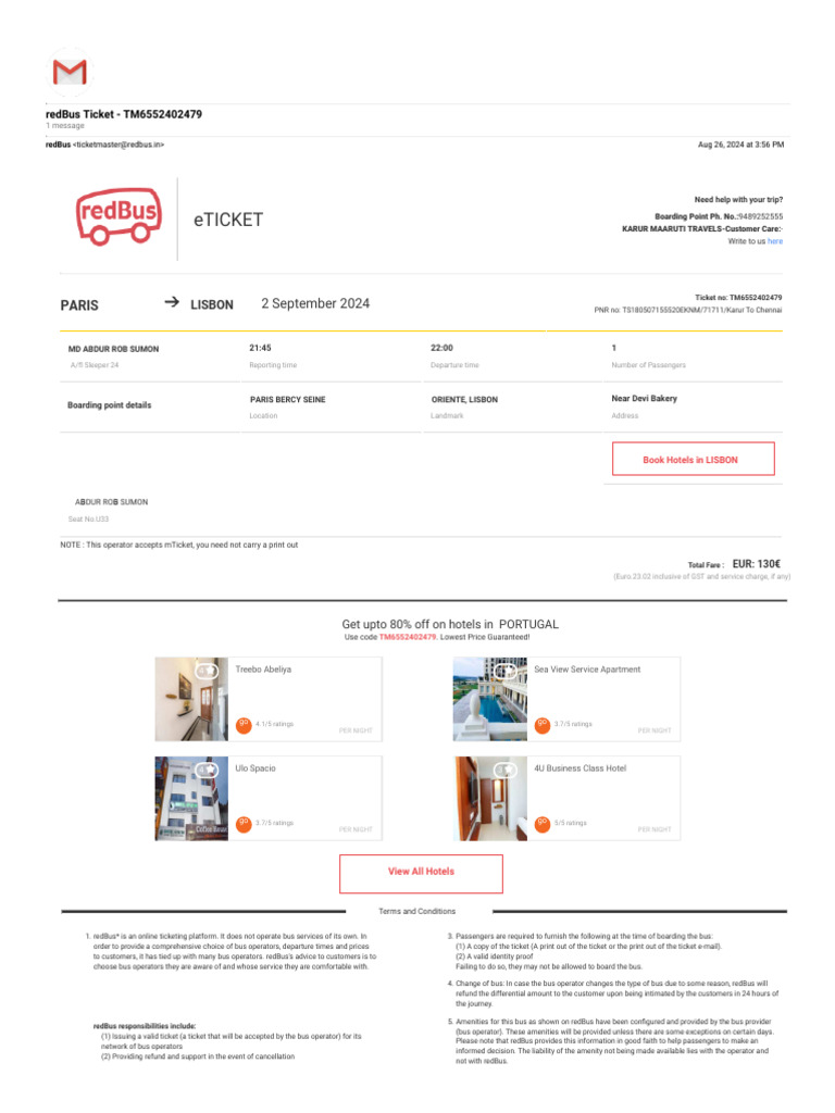 Bus Ticket Format | PDF