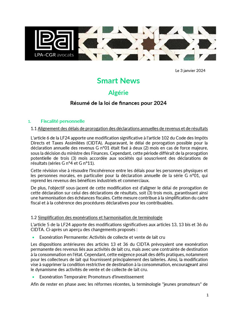 2024.01.03 Smart News Loi de Finances Pour 2024 | PDF
