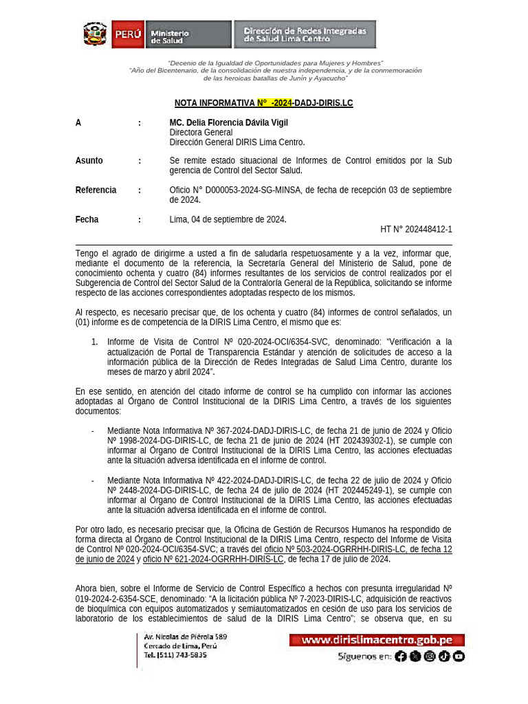 Nota Informativa - HT #202448412-1 (Informes de Control Simultaneo 20 ...
