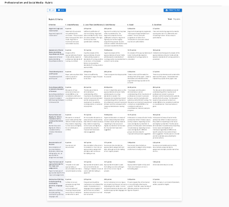 Rubric - Professionalism and Social Media | PDF