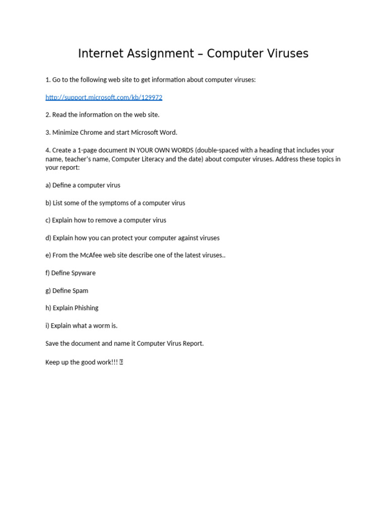 Internet assignment computer viruses pdf