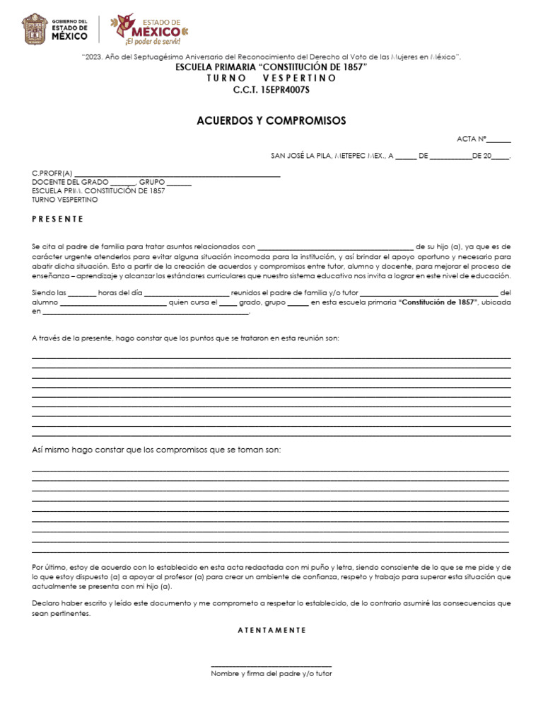Acta de Acuerdos y Compromisos 2023 | PDF