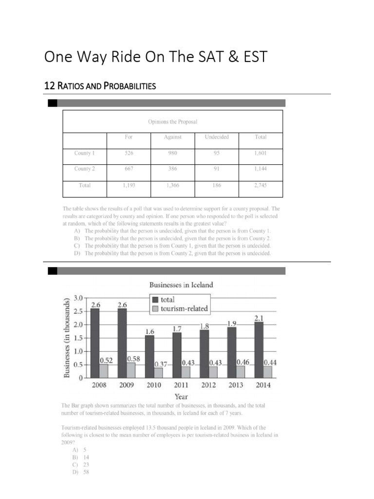 One Way Ride On The SAT & EST (Ratios & Probabilities) | PDF