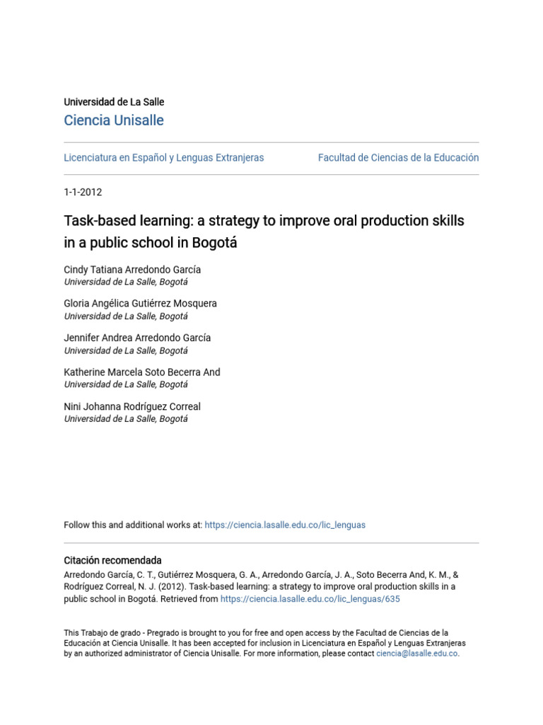 Task Based Learning A Strategy To Improve Oral Production Skills Pdf