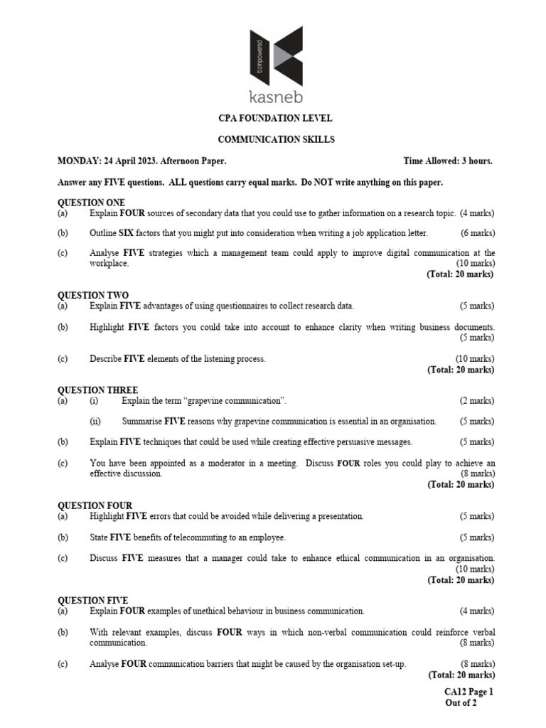 CA12 Communication Skills | PDF