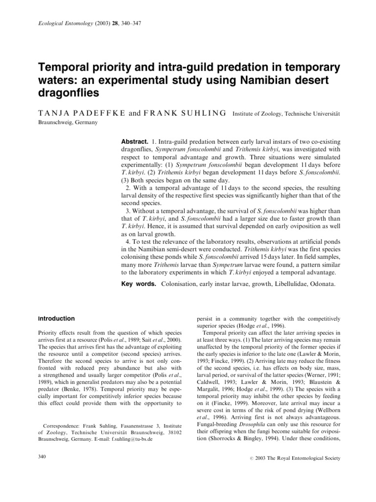 Temporal Priority and Intra-Guild Predation in Temporary Waters: An ...