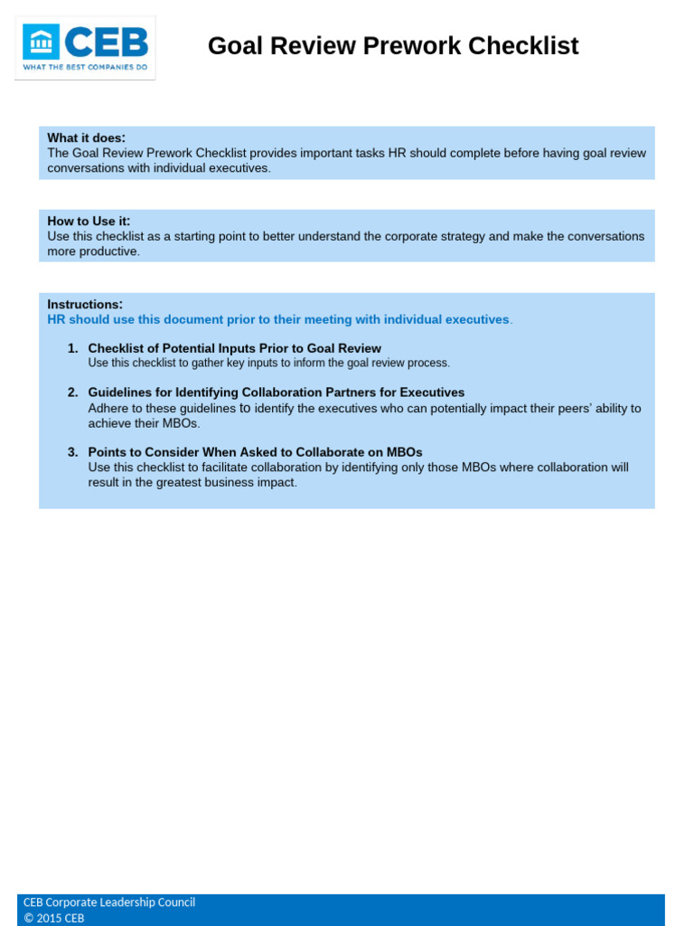 2.1 Goal Review Prework Checklist | PDF | Goal | Business