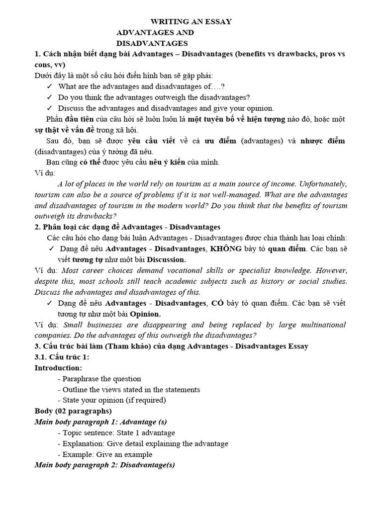 Writing An Essay - Advantages and Disadvantages (Students Handout) (PDF ...