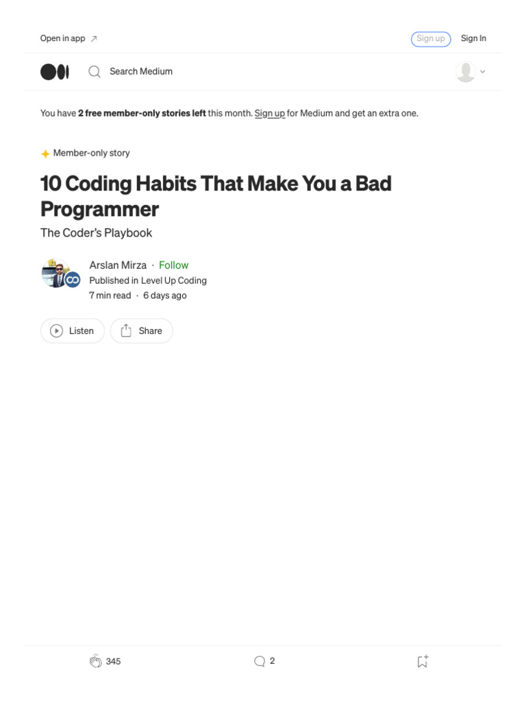 10 coding habits that make you a bad programmer by arslan mirza