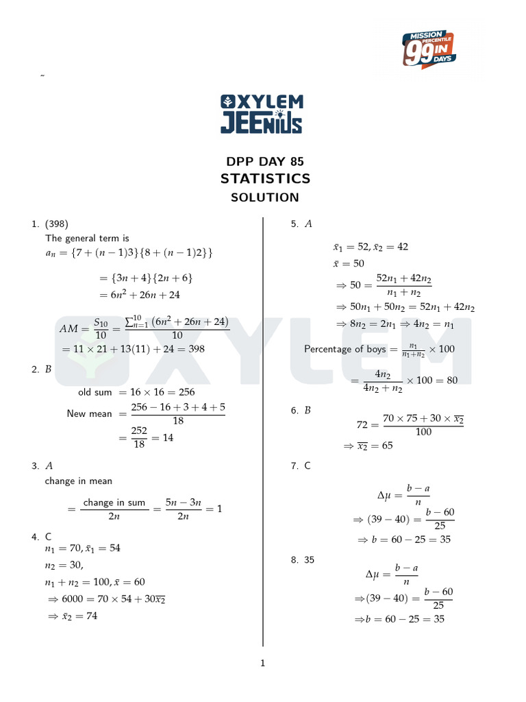Day 85 - Statistics (Solutions) | PDF